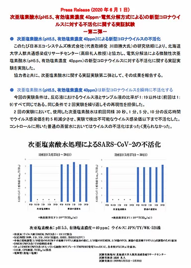 次亜塩素酸水の新型コロナウイルスに対する不活化に関する実証試験